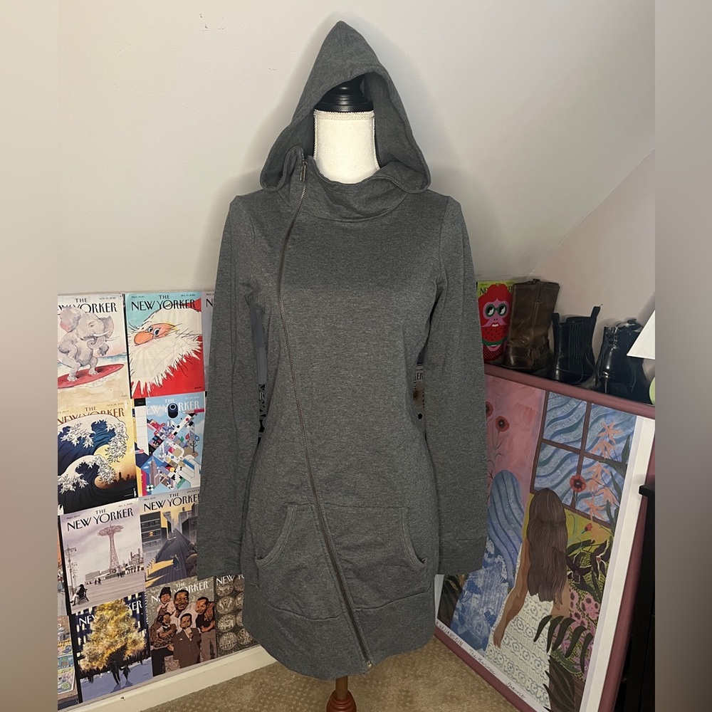 silence + noise Charcoal Gray Hooded Asymmetric Zip Tunic